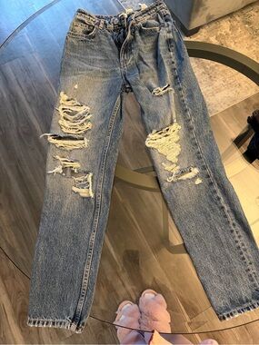 WomenDistressed Light Blue Denim Jeans - Casual Ripped Style